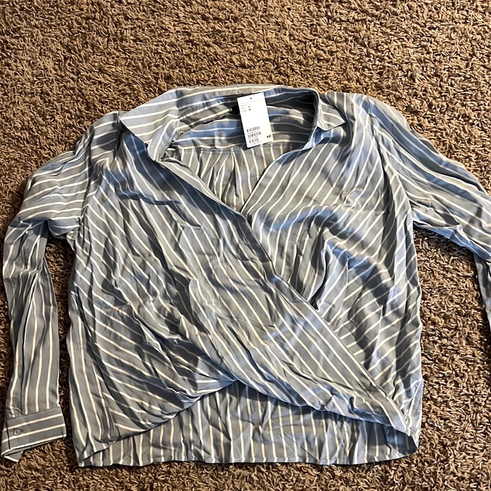 Brand new H&M blue & white striped high low blouse